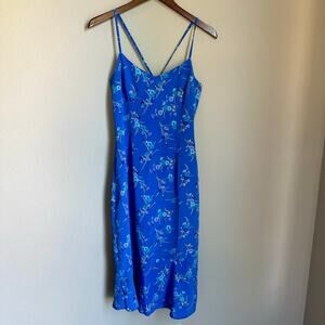 Vintage Express Blue Floral Midi Dress 90s Y2K Racerback Cottacgecore Back Zip